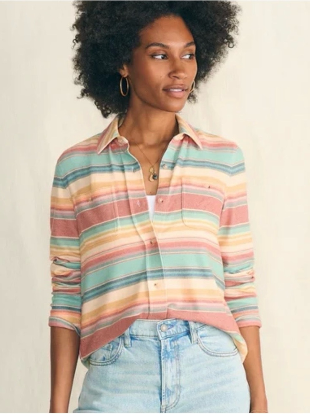 Faherty Pastel Serape Stripe Legend Sweater Shirt XL